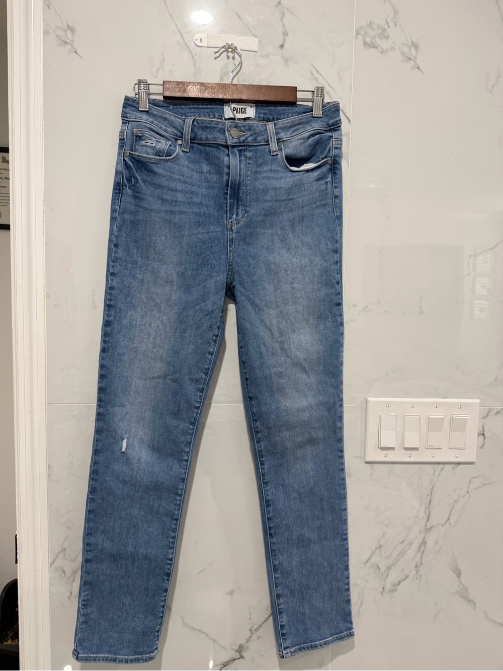 PAIGE Hoxton slim straight leg Mid Wash Slim  Jeans size 29 with distressing